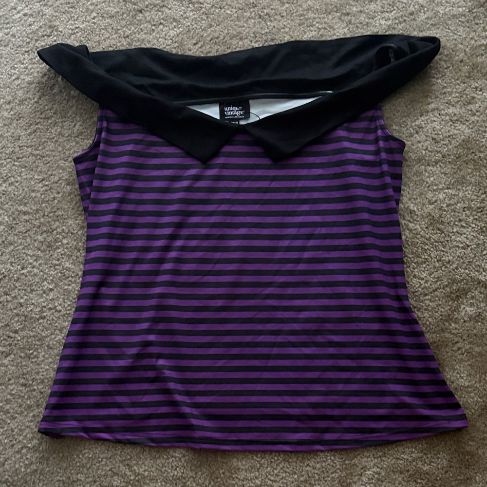 Unique Vintage Purple and Black Striped Blouse